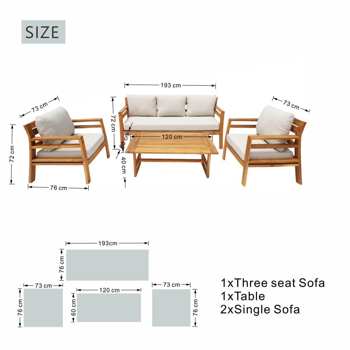 5-Seater Acacia Wood Outdoor Sofa Set – Solid Wood Garden Lounge with Coffee Table