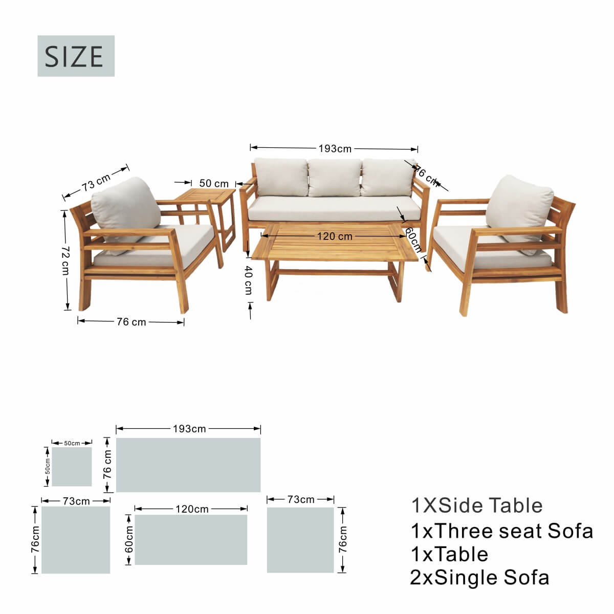 5-Seater Acacia Wood Outdoor Sofa Set – Solid Wood Garden Lounge with Coffee Table and Side Table
