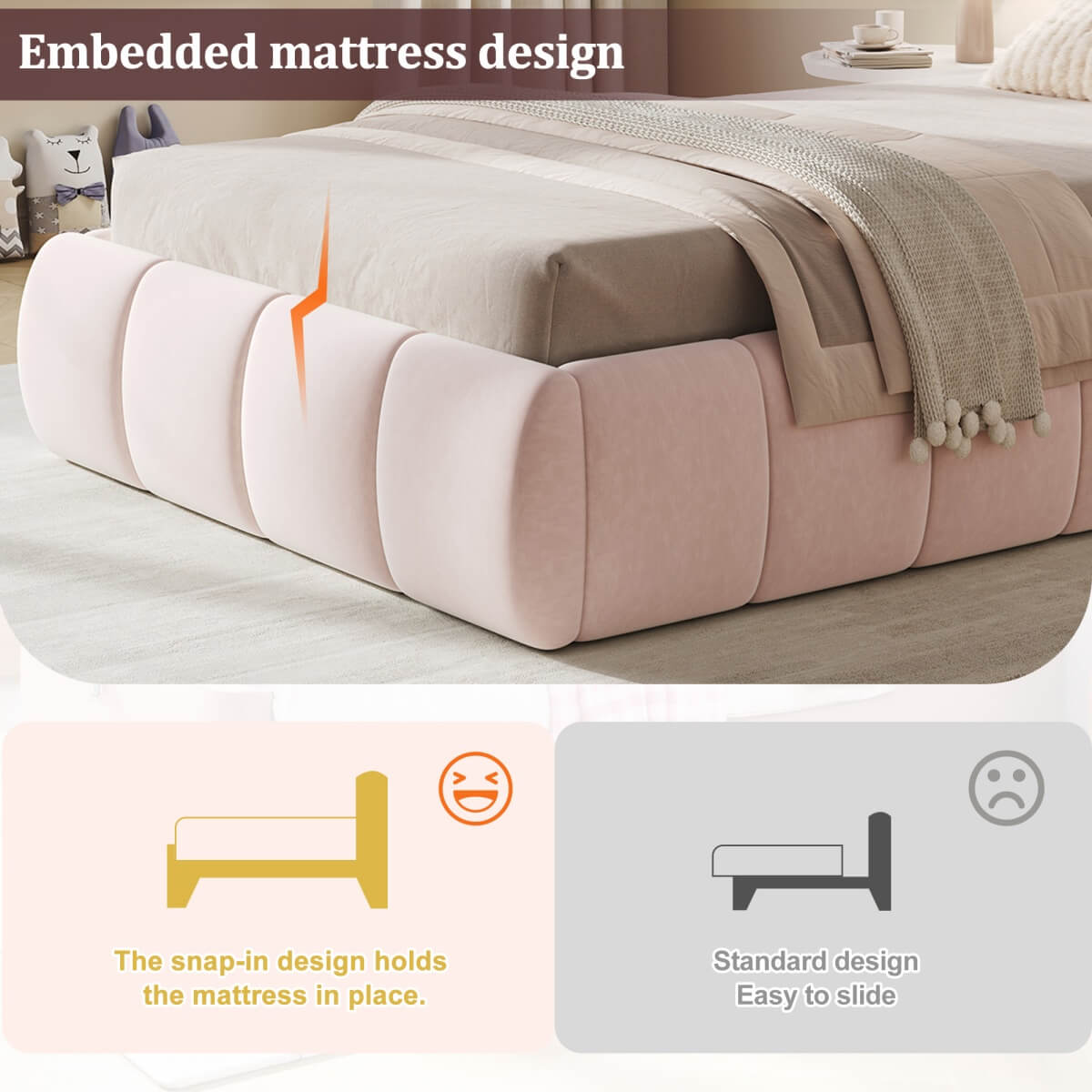 3ft Single Velvet Ottoman Bed - Upholstered Storage Bed with Headboard, Pink