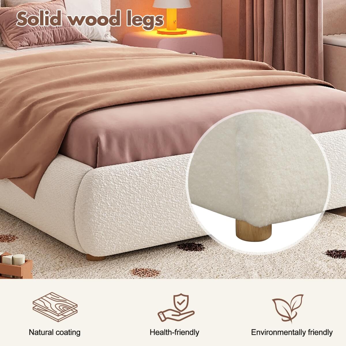 3ft Upholstered Hydraulic Storage Bed - LED Headboard, Bouclé, White