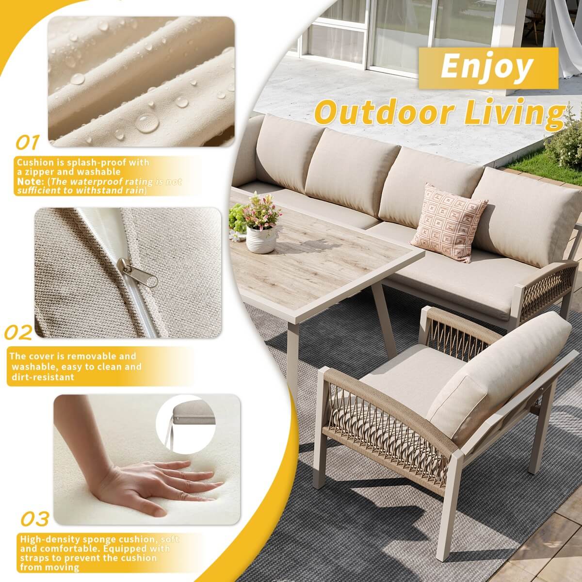 8 Seater Outdoor Garden Lounge Set – Rope Weave Sofa with Large Table and Cushions