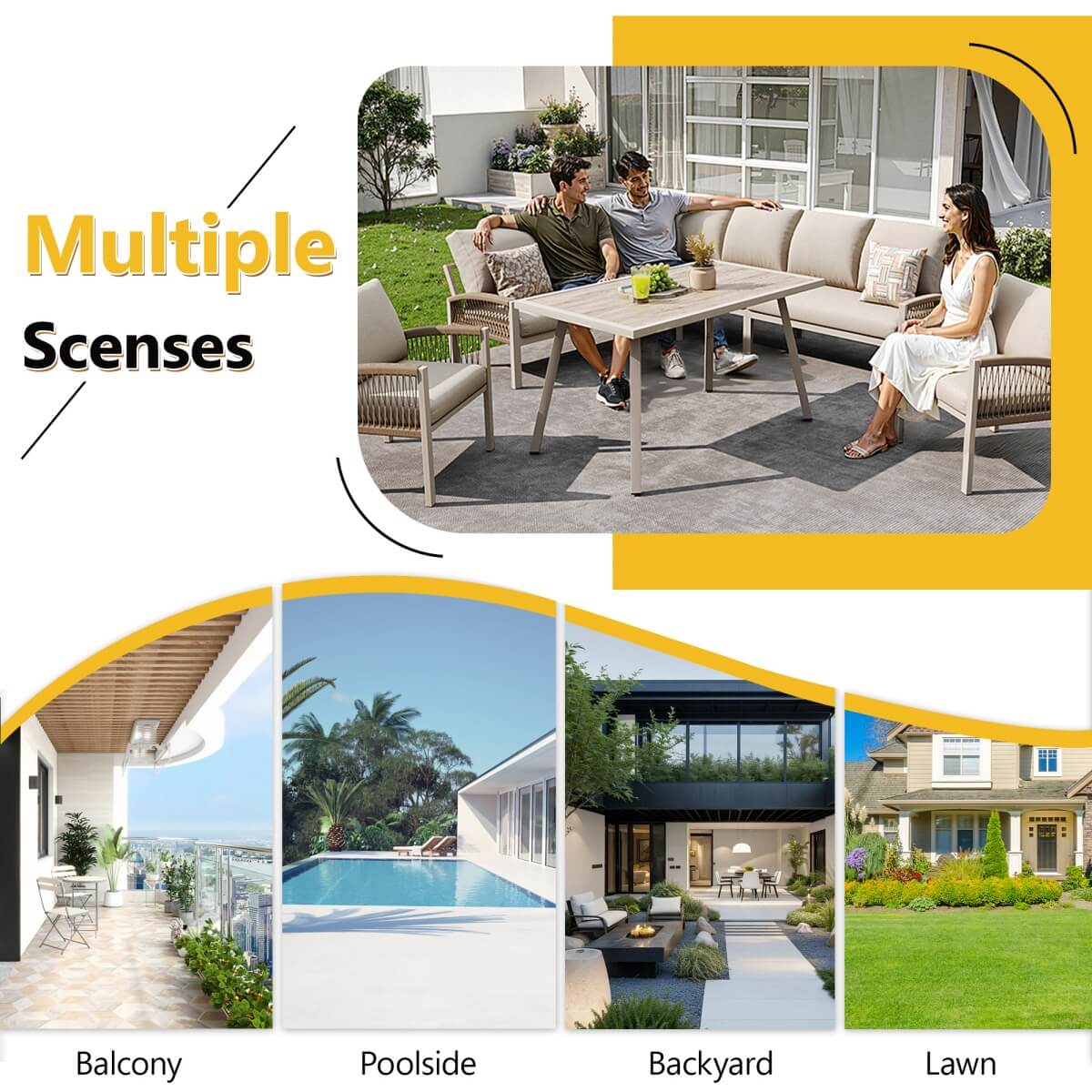 8 Seater Outdoor Garden Lounge Set – Rope Weave Sofa with Large Table and Cushions