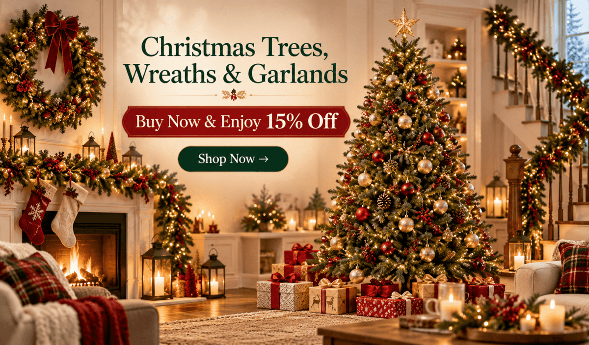 Christmas Decorations UK 2026: Trees, Wreaths & Garlands – Enjoy 15% Off!