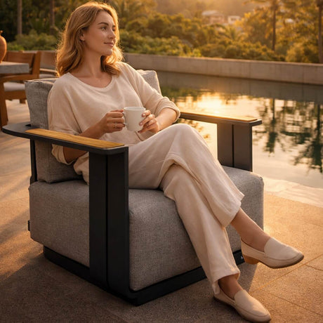 🌿 VAREL Outdoor Armchair – Modern Comfort, Natural Detail