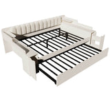 4ft6 Double Wooden Daybed with Pull-Out Trundle - Sofa Bed with Storage Cabinet, USB and Type-C Charging Station, White