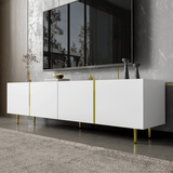 High-Gloss White TV Cabinet – Modern 4-Door TV Stand for Living Room