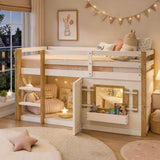 3ft Single Kids Loft Bed with Ladder - Multifunctional Wooden Bed Frame with Under-Bed Play Area, White