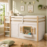 3ft Single Kids Loft Bed with Ladder - Multifunctional Wooden Bed Frame with Under-Bed Play Area, White