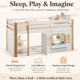 3ft Single Kids Loft Bed with Ladder - Multifunctional Wooden Bed Frame with Under-Bed Play Area, White