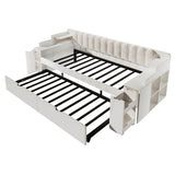3ft Single Wooden Daybed with Pull-Out Trundle - Sofa Bed with Storage Cabinet and USB and Type-C Charging Station, White