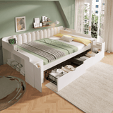 4ft6 Double Wooden Daybed with Side Storage Cabinet - Multifunctional Sofa Bed with USB and Type-C Charging Station, White
