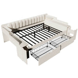 4ft6 Double Wooden Daybed with Side Storage Cabinet - Multifunctional Sofa Bed with USB and Type-C Charging Station, White