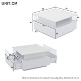 LED Coffee Table with Storage - Square Design, 2 Sliding Drawers, White