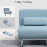 Linen Chair Bed, 3-in-1 Convertible Sleeper Chair with Adjustable Backrest, Sky Blue