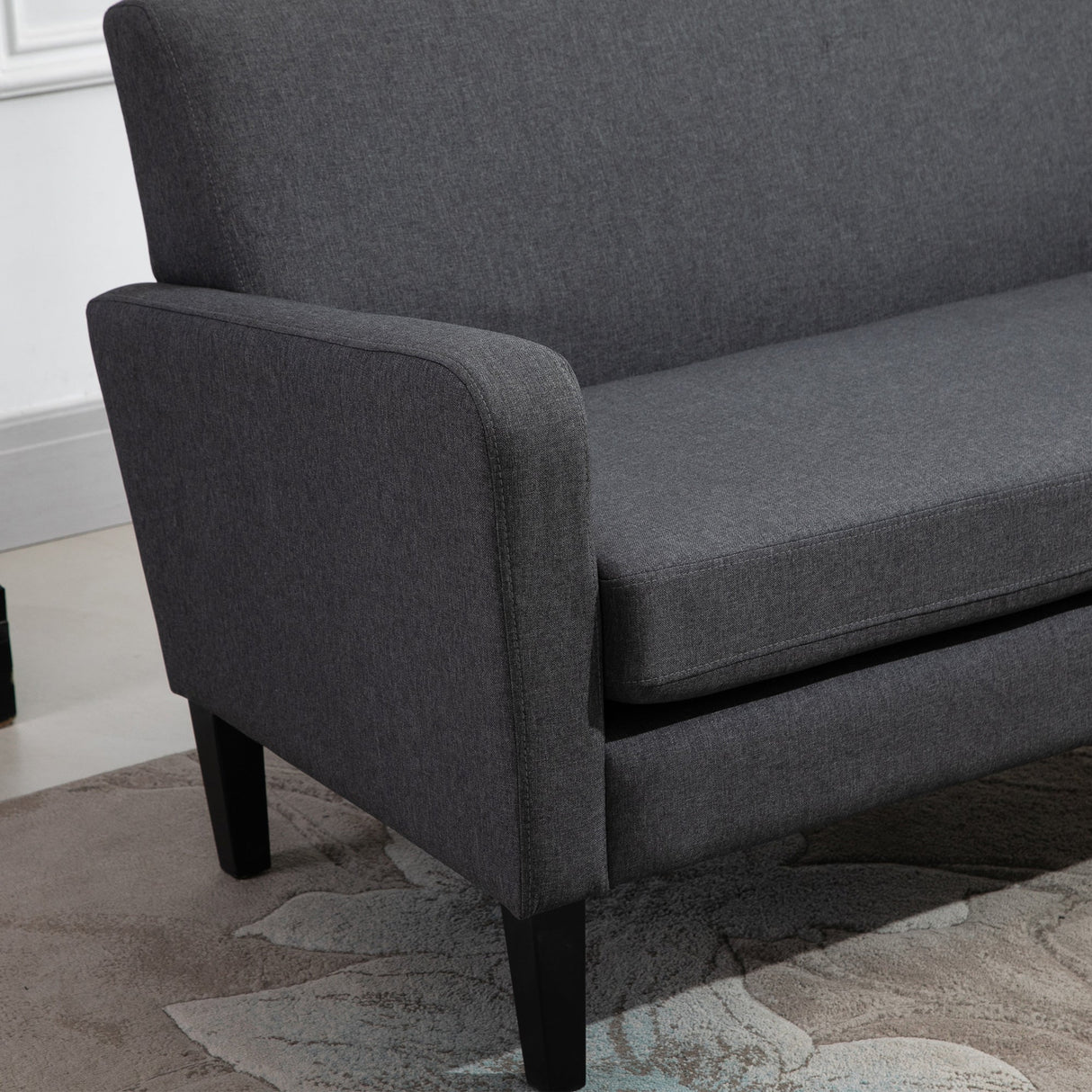 Linen 2-Seat Loveseat with Wood Legs - Grey