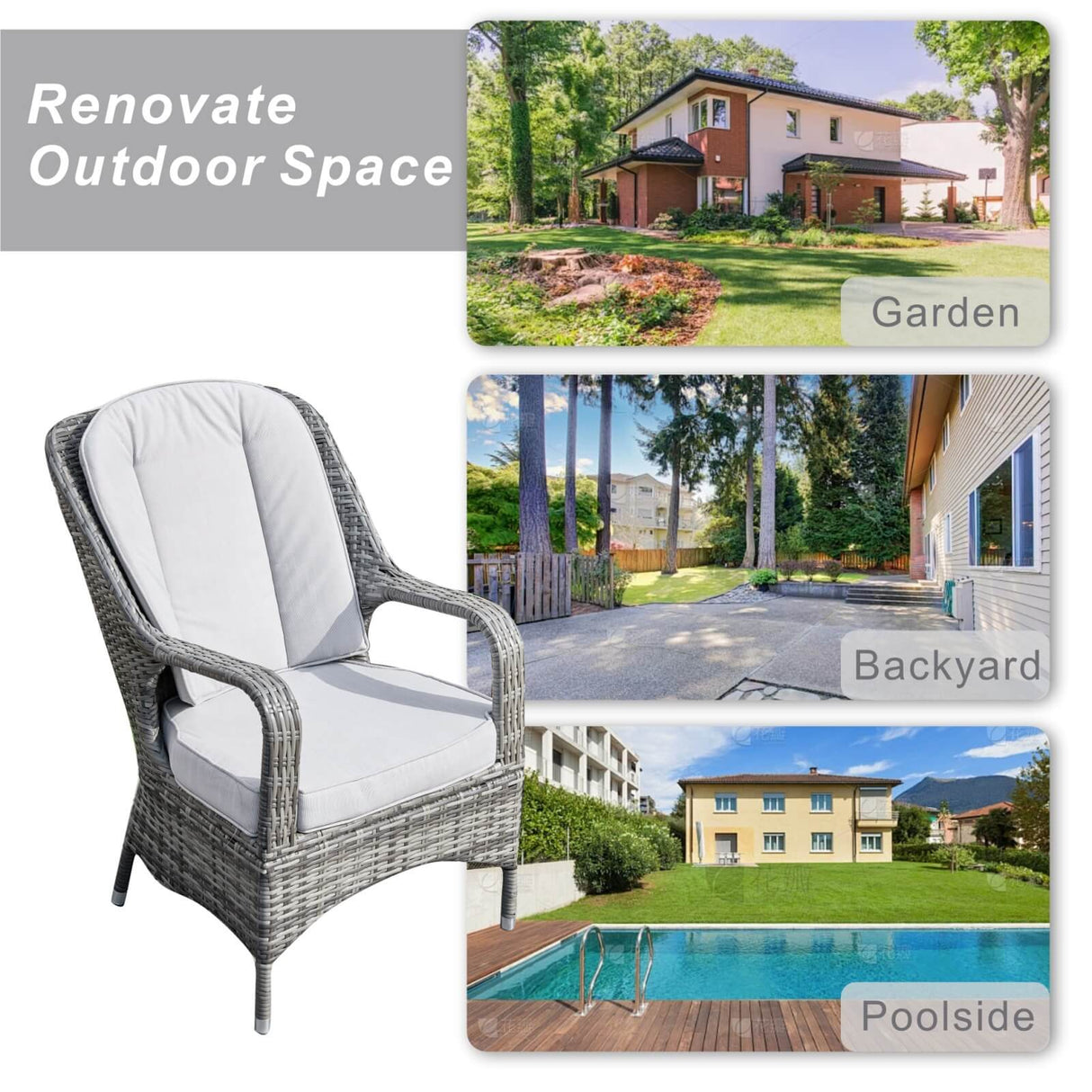 Set of 2 Rattan Garden Dining Chairs - Aluminium Frame, Outdoor Armchairs