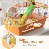 Gerbil/Hamster Cage with Tubes, Wheel, Ladder, Top Handle - Orange