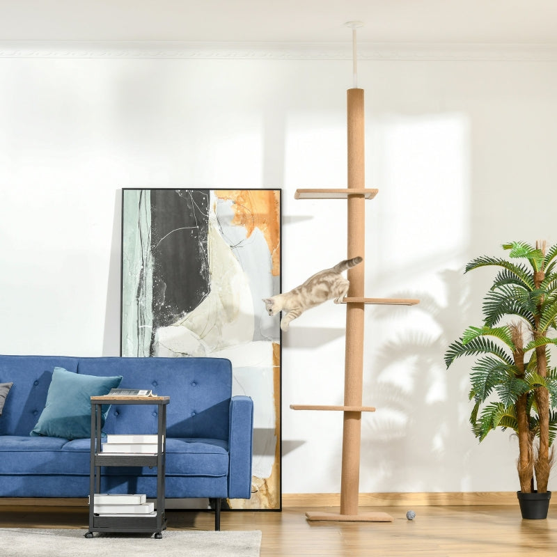 Cat Tree 260cm Floor To Ceiling, Three Platforms Activity Centre - Brown