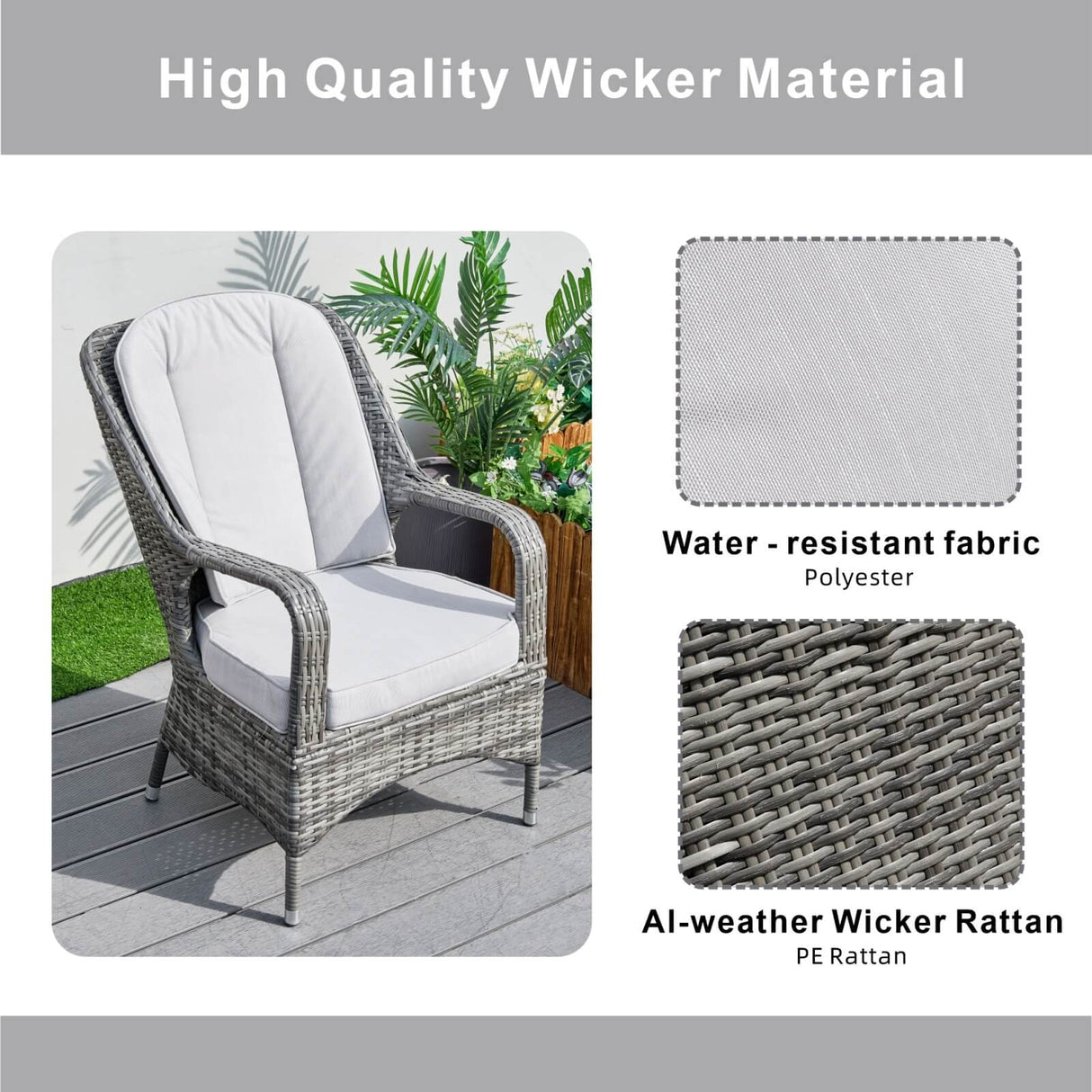 Set of 2 Rattan Garden Dining Chairs - Aluminium Frame, Outdoor Armchairs