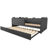 3ft Single Upholstered Daybed with Pull-Out Trundle - Linen Grey Bed for Adults & Children