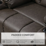 Manual Reclining Chair with Footrest, Cup Holders, Faux Leather Brown