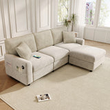 3-4 Seater Modern Sofa with Footstool - USB and Type-C Charging, Beige