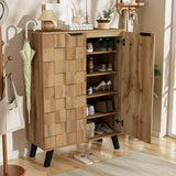 Modern Shoe Cabinet - 5 Compartment Storage with Adjustable Shelves, Wood Grain Finish