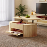 Lift-Top Coffee Table with Curved Wood Design - Extendable Storage Centre Table for Living Room