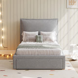 3FT Single Upholstered Chenille Bed - Slatted Frame with Storage & Headboard