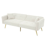 Convertible Sofa Bed - Adjustable Recliner Sofa with Gold Legs and Side Storage Pockets, White