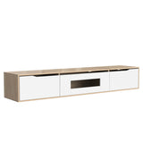 TV cabinet, high gloss, white and wood color, with color changing LED light