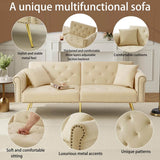 2-Seater Modern Sofa Bed – Velvet Upholstery with 3-Stage Adjustable Backrest and Gold Metal Feet, Space-Saving Convertible Sofa for Small Spaces