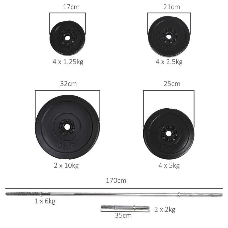 Dumbbell and Barbell Set, 65kg Adjustable Weights for Home Gym - Black