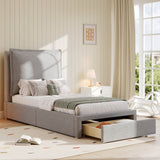 3FT Single Upholstered Chenille Bed - Slatted Frame with Storage & Headboard