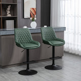 Retro Bar Stools - Adjustable Kitchen Stool, Swivel Seat, Green Upholstered