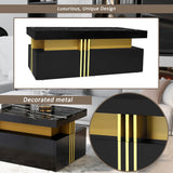 Black Rectangular Coffee Table - Marble Effect Top, 2 Wooden Drawers, 100x50x40cm