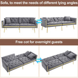 2 Seater Sofa Bed - Adjustable Backrest, Cup Holders, Convertible, Gold Accents