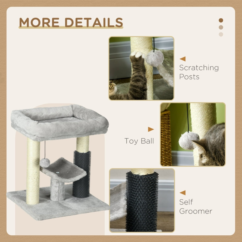 Cat Tree 48cm with Scratching Posts, Bed, Perch, Self Groomer, Toy - Grey
