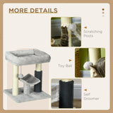 Cat Tree 48cm with Scratching Posts, Bed, Perch, Self Groomer, Toy - Grey