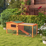 Rabbit Hutch with Run Outdoor Bunny Cage with Sliding Tray, Hay Rack, Ramp, Wooden Orange
