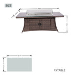 6 Seater Rattan Fire Pit Dining Table - Rectangular Outdoor Table with Glass Top