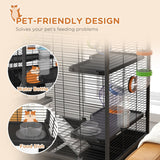 Large Hamster Cage, Gerbil Cage with Tubes, Shelf, Ramps, Platforms, Running Wheel - Black