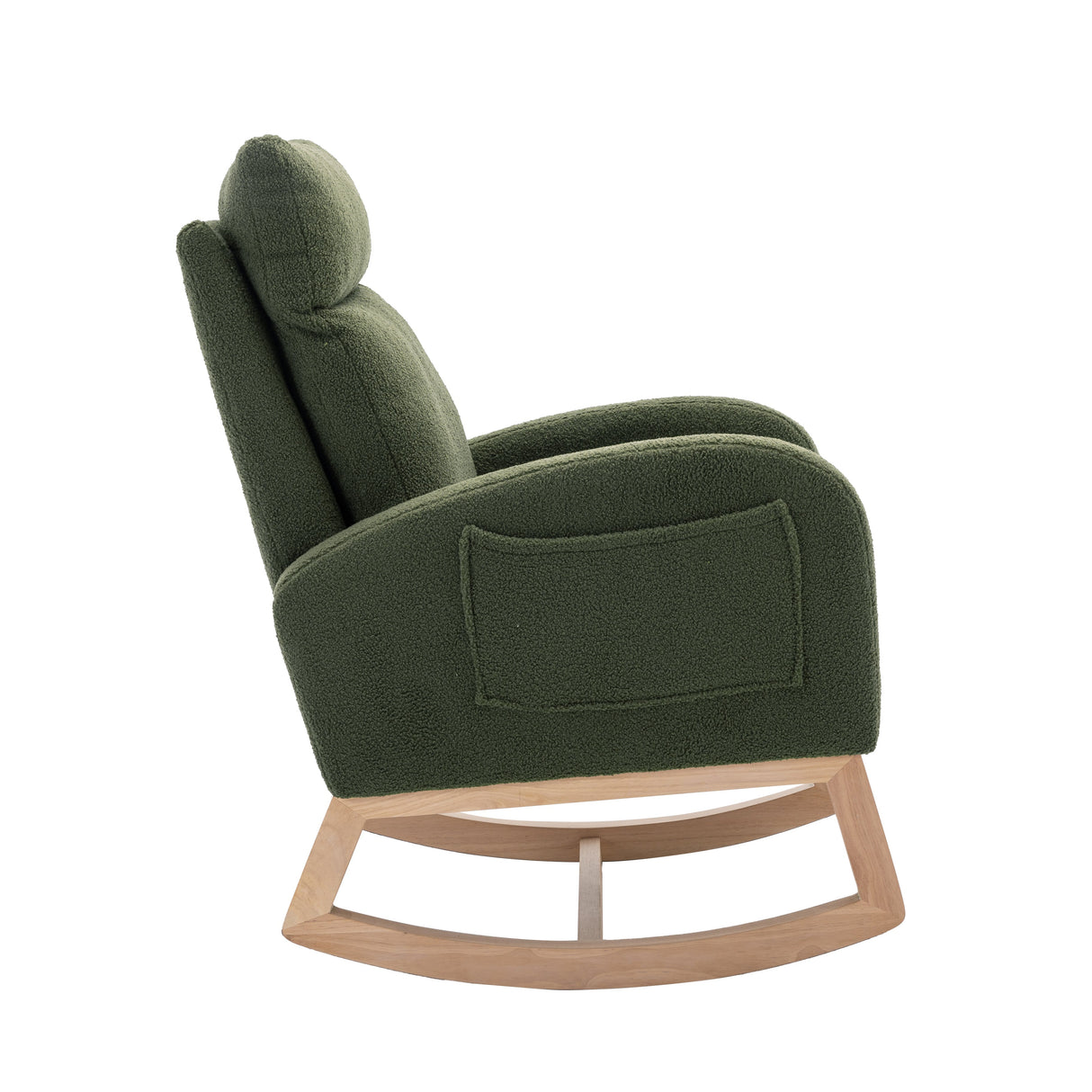 Mid Century Modern Teddy Fabric Upholstered Rocking Chair Padded Seat For Living Room Bedroom, Green