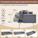 2 Seater Sofa Bed - Adjustable Backrest, Cup Holders, Convertible, Gold Accents