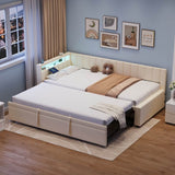 3ft Single Velvet Daybed with Trundle - Reversible Sofa Bed with RGB LED Lights and Charging Station, Beige