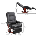 Swivel Recliner Chair with Footstool, Manual Recliner Armchair, Faux Leather, Black