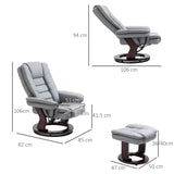 Recliner Chair with Footstool, 130kg Capacity, 135?? Reclining Swivel, PU Leather Grey