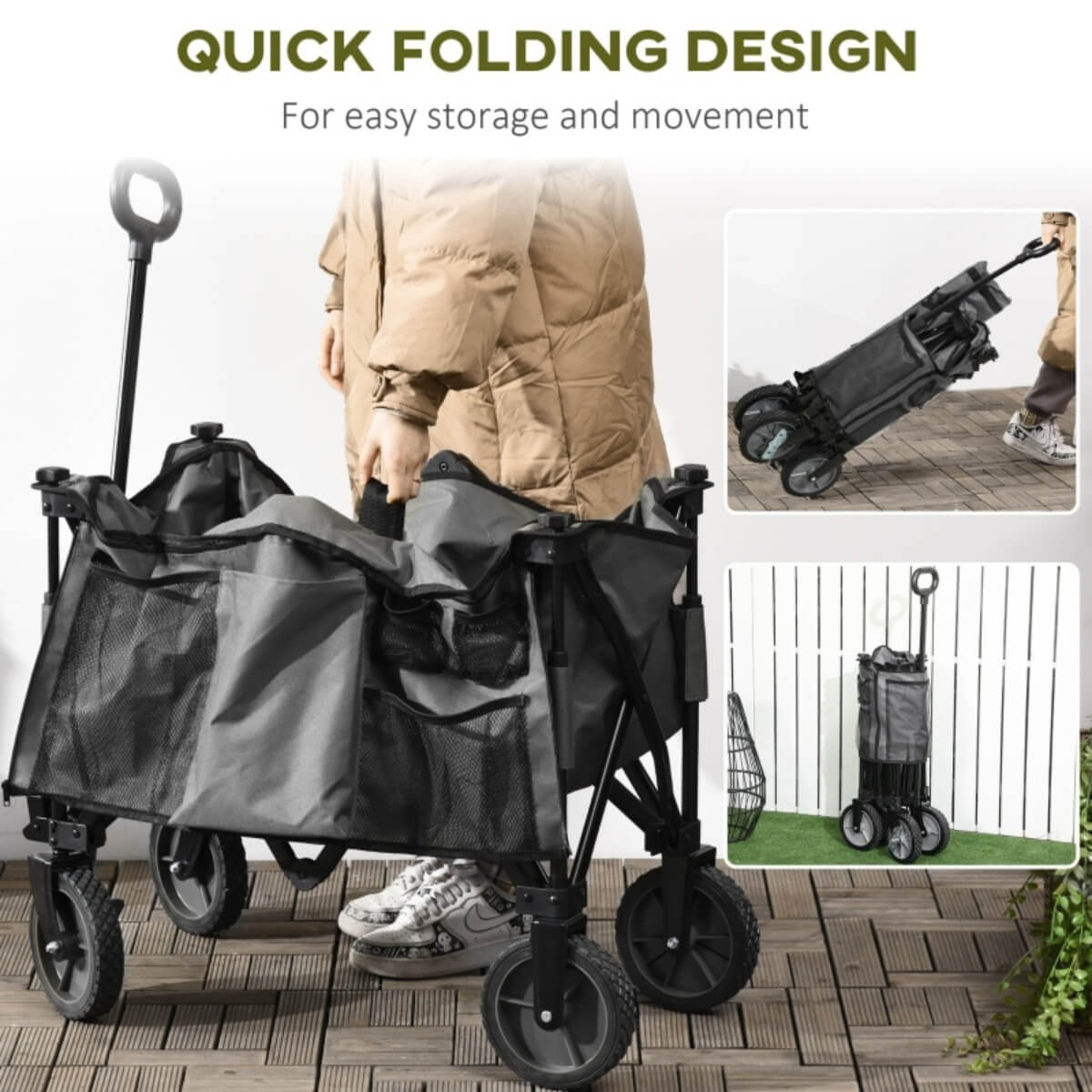 Folding Garden Trolley – Collapsible Camping Wagon, Outdoor Utility Cart