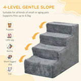 Four-Step Dog Stairs, Washable Plush Cover, Light Grey