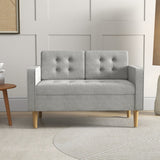 Modern 2 Seater Sofa with Hidden Storage, Tufted Cotton, Light Grey